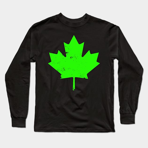 Green Distressed Canada Maple Leaf Long Sleeve T-Shirt by DazzlingApparel